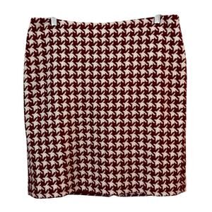 Talbots Skirt Womens 10P Red White Houndstooth Wool Blend Christmas Preppy